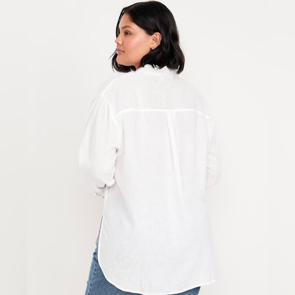 Linen-Blend Loose Button-Down Shirt XXL - Picture 11 of 14